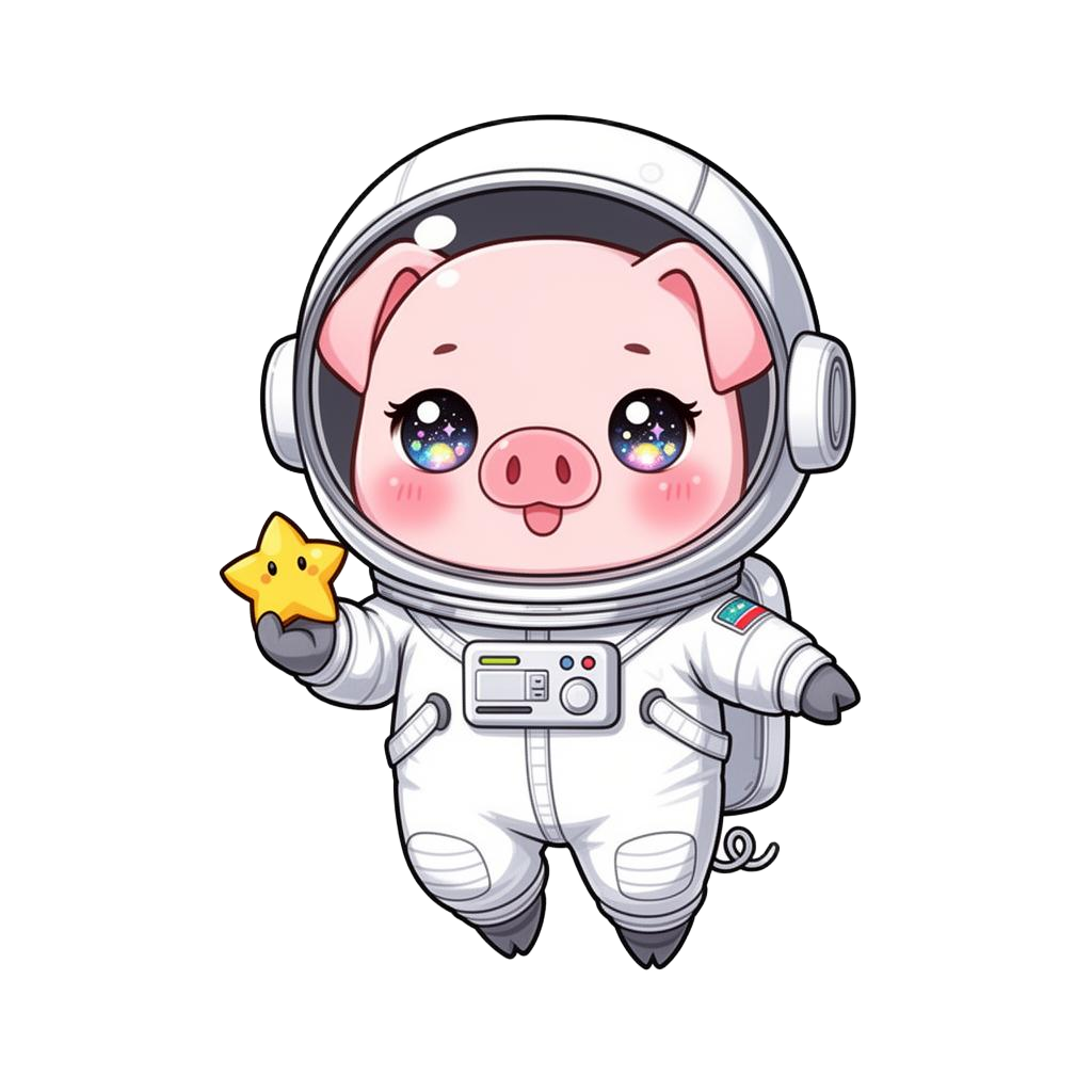 Cute SpacePig astronaut floating in space - mascot of the $SPIG meme coin
