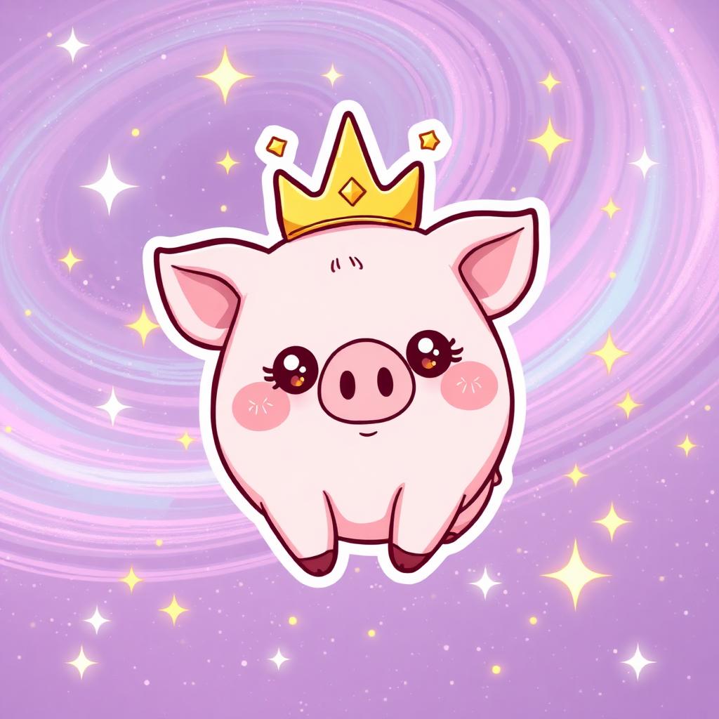 A majestic cosmic pig wearing a golden crown ascending into a swirling galaxy